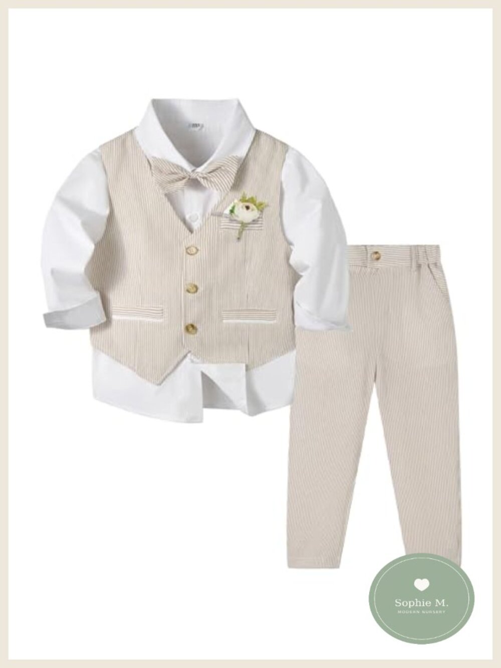 Boys Seersucker Wedding Suit Set with Vest and Pants, Ring Bearer Outfit,